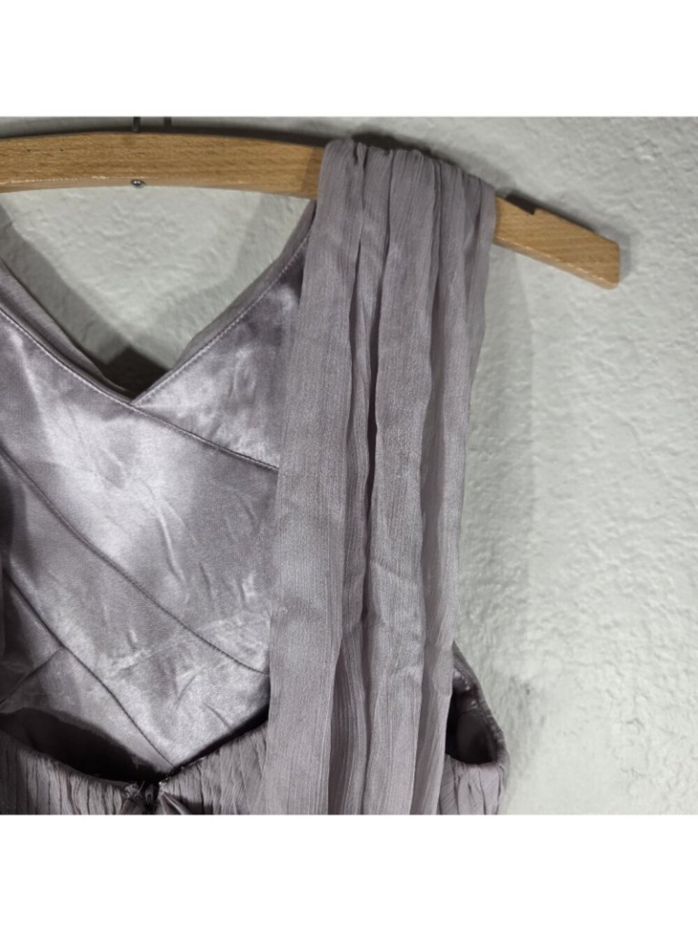ASOS Lavender Gray Pleated Maxi Dress Size 2 Criss-Cross Ruched Chiffon Gown - Picture 12 of 16